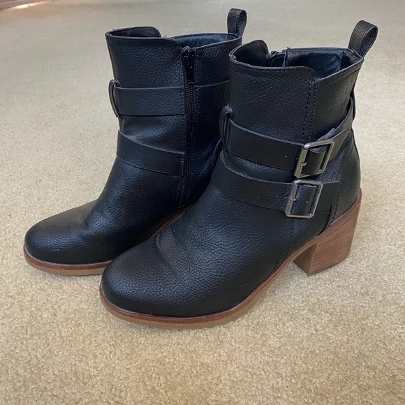 MIA Black Heeled Boots with Buckle Accents - Picture 3 of 7